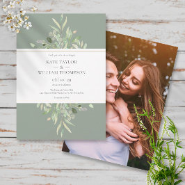 Sage Green Eucalyptus Greenerity Foto Wedding Einladung