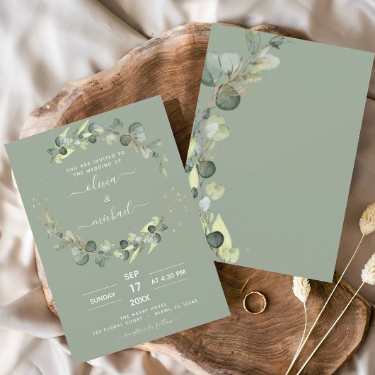 Sage Green Eucalyptus Greenerity Wedding Elegant Einladung
