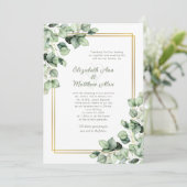 Sage Green Eucalyptus Greenery Gold Frame Wedding Einladung (Stehend Vorderseite)