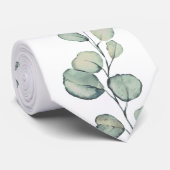 Sage Green Eucalyptus Greenery White Wedding Krawatte (Gerollt)