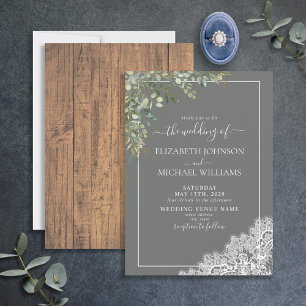 Sage Green Eucalyptus Lace Wood Script Hochzeit Einladung