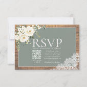 Sage Green Eucalyptus Lace Wood Wedding QR UAWG RSVP Karte (Vorderseite)