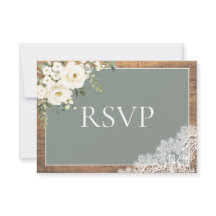 Sage Green Eucalyptus Lace Wood Wedding RSVP