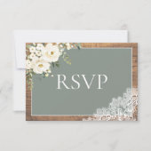 Sage Green Eucalyptus Lace Wood Wedding RSVP Karte (Vorderseite)