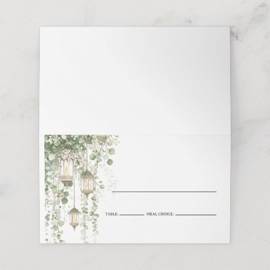 Sage Green Eucalyptus Lantern  Platzkarte (Außenseite Aufgefaltet)