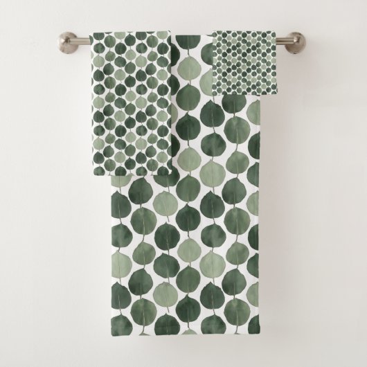 Sage Green Eucalyptus Leaf Pattern Botanical Plant Badhandtuch Set (Insitu)