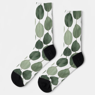 Sage Green Eucalyptus Leaf Pattern Botanical Plant Socken