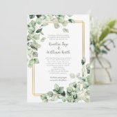 Sage Green Eucalyptus Leaves Gold Frame Wedding Einladung (Stehend Vorderseite)