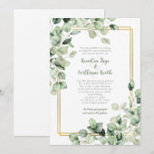 Sage Green Eucalyptus Leaves Gold Frame Wedding Einladung (Vorne/Hinten)