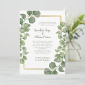 Sage Green Eucalyptus Leaves Gold Frame Wedding Einladung (Stehend Vorderseite)