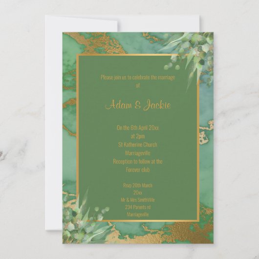 SAGE GREEN EUCALYPTUS MARBLE WEDING INVITATION EINLADUNG (Vorderseite)