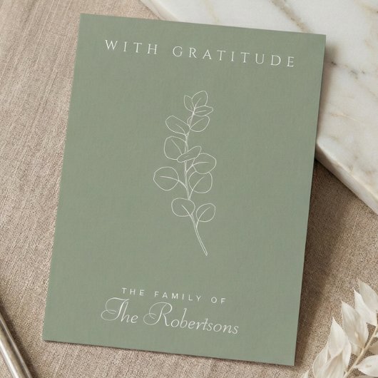 Sage Green Eucalyptus Minimalist Funeral Thank You Karte
