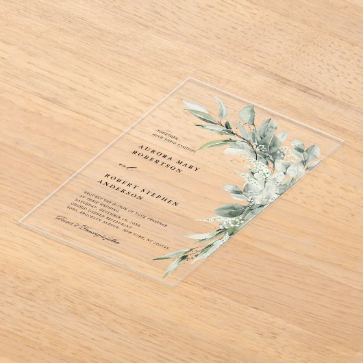 Sage Green Eucalyptus Minimalistisch Botanische Ho Acryleinladungen (Ablage )