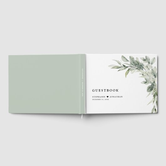 Sage Green Eucalyptus Minimalistisch Botanische Ho Gästebuch (Voll)