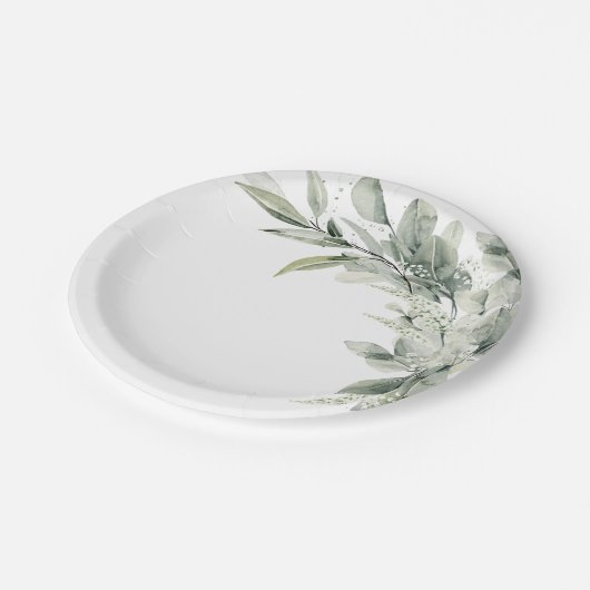 Sage Green Eucalyptus Minimalistisch Botanische Ho Pappteller (Schrägansicht)