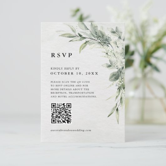 Sage Green Eucalyptus Minimalistisch Botanischer Q RSVP Karte (Stehend Vorderseite)