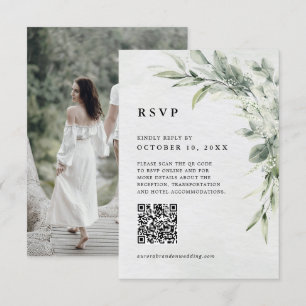 Sage Green Eucalyptus Minimalistisch QR Code Foto RSVP Karte