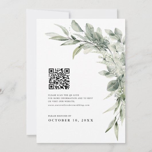 Sage Green Eucalyptus Minimalistisch QR Code Hochz Einladung (Rückseite)