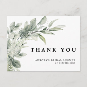 Sage Green Eucalyptus Minimalistisch Wedding Danke Postkarte