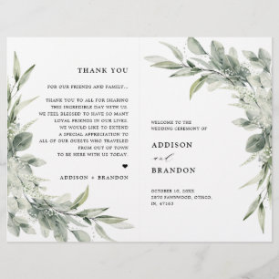 Sage Green Eucalyptus Minimalistisch Wedding Progr