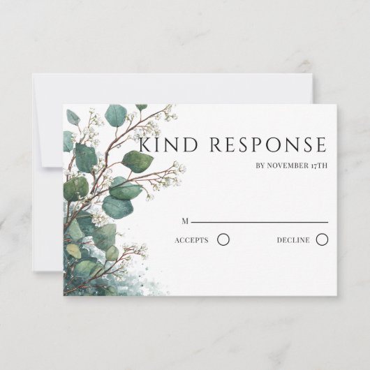 Sage Green Eucalyptus QR Code Wedding RSVP Karte (Vorderseite)