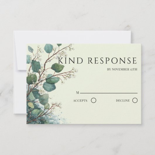 Sage Green Eucalyptus QR Code Wedding RSVP Karte (Vorderseite)