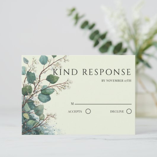 Sage Green Eucalyptus QR Code Wedding RSVP Karte (Stehend Vorderseite)