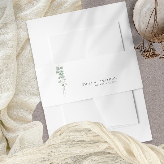 Sage Green Eucalyptus Script-Namen Hochzeit Einladungsbanderole