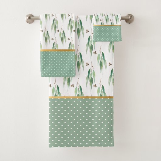 SAGE GREEN EUCALYPTUS SPOT GOLD BADEZIMMER TOWEL S BADHANDTUCH SET (Insitu)