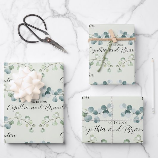 Sage Green Eucalyptus Sprigs Wedding Branding Geschenkpapier Set (Vorderseite)