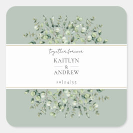 Sage Green Eucalyptus Together Forever Wedding Quadratischer Aufkleber