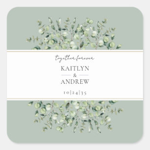 Sage Green Eucalyptus Together Forever Wedding Quadratischer Aufkleber