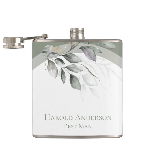Sage Green Eucalyptus Vinyl Wrapped Flask Flachmann (Geöffnet)