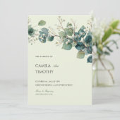 Sage Green Eucalyptus Watercolor Greenery Wedding Einladung (Stehend Vorderseite)