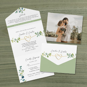 Sage Green Eucalyptus Wedding All In One Einladung