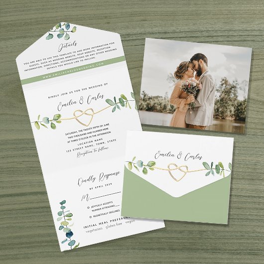 Sage Green Eucalyptus Wedding All In One Einladung