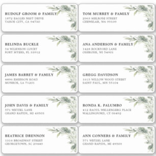 Sage Green Eucalyptus Wedding Guest Name Address Aufkleber