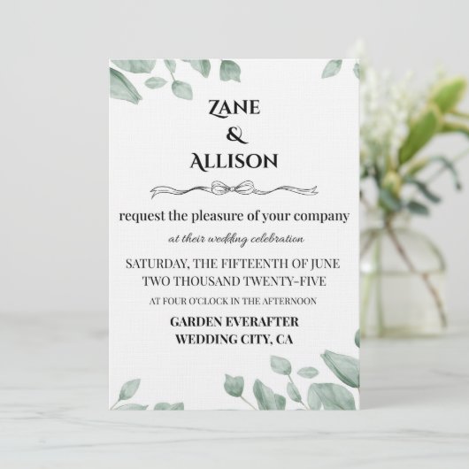 Sage Green Eucalyptus Wedding Invitation Einladung (Stehend Vorderseite)