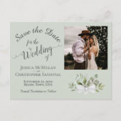 Sage Green Eucalyptus Wedding Save the Date Foto Ankündigungspostkarte (Vorderseite)