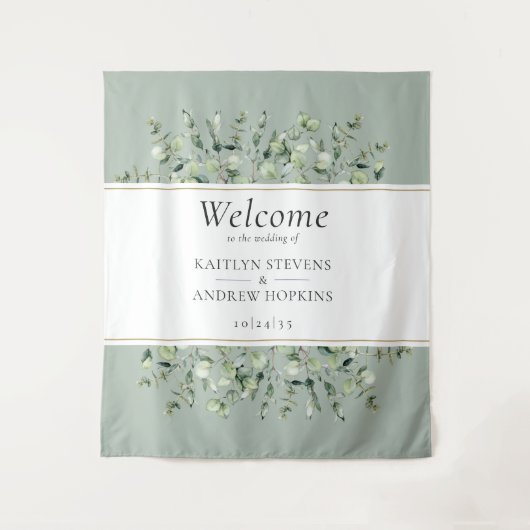 Sage Green Eucalyptus Wedding Welcome Wandteppich (Vorderseite)