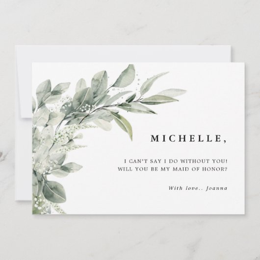 Sage Green Eucalyptus Werden Sie meine Bridesmaid Einladung (Rückseite)