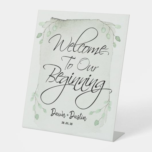 Sage Green Eucalyptus Willkommen bei unseren Anfän Sockelschild (Vorderseite)