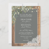 Sage Green Eucalyptus Wood Spitzen Script Wedding  Einladung (Vorderseite)