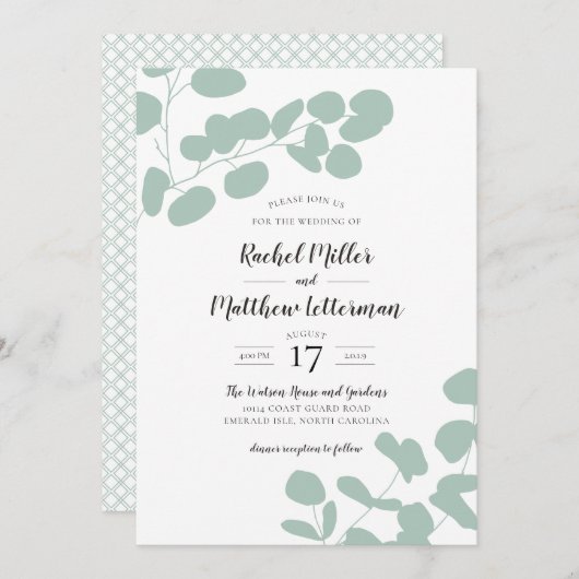 Sage Green Eukalyptus Greenerity Wedding Einladung (Vorne/Hinten)