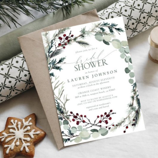 Sage Green Eukalyptus Greenery Berry Brautparty Einladung