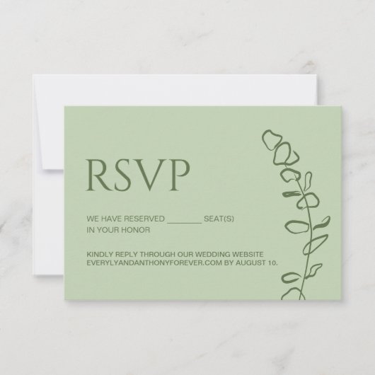 Sage Green Eukalyptus Wedding Chic Reservierte Sit RSVP Karte (Vorderseite)