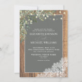 Sage Green Eukalyptus Wood Lace Script Hochzeit Einladung (Vorderseite)
