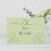 Sage Green Extravagant Calligraphy Hearts Save the Date (Stehend Vorderseite)
