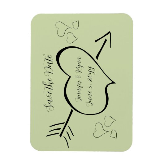 Sage Green Extravagant Calligraphy Hearts Save the Magnet (Vertikal)