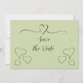 Sage Green Extravagant Calligraphy Hearts Save the Save The Date (Vorderseite)